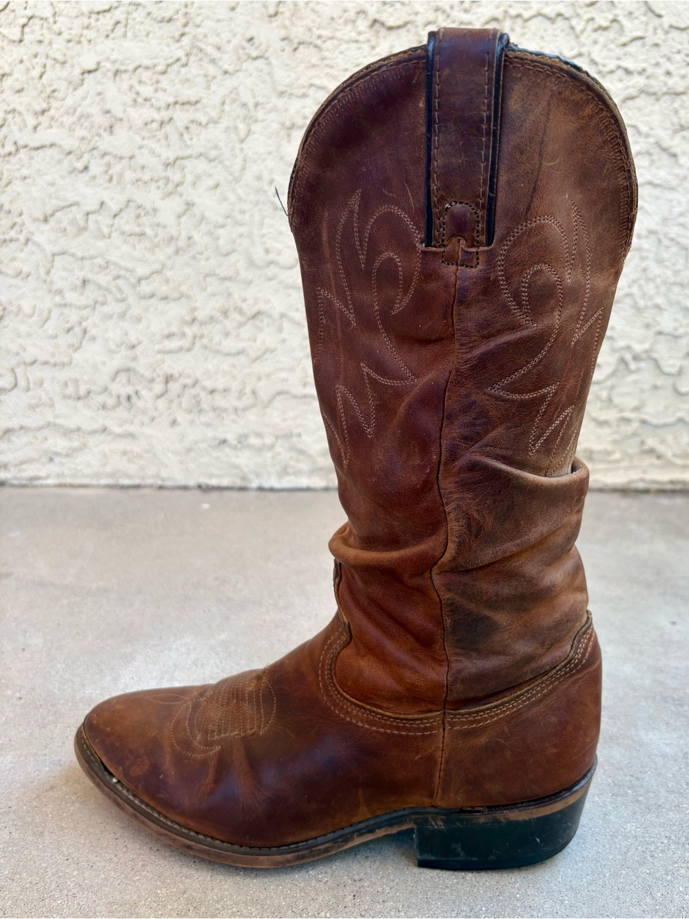 Durango Men 7.5 EE Women 9 WIDE Brown Distressed Leather Slouch Cowboy Boots - Picture 3 of 9
